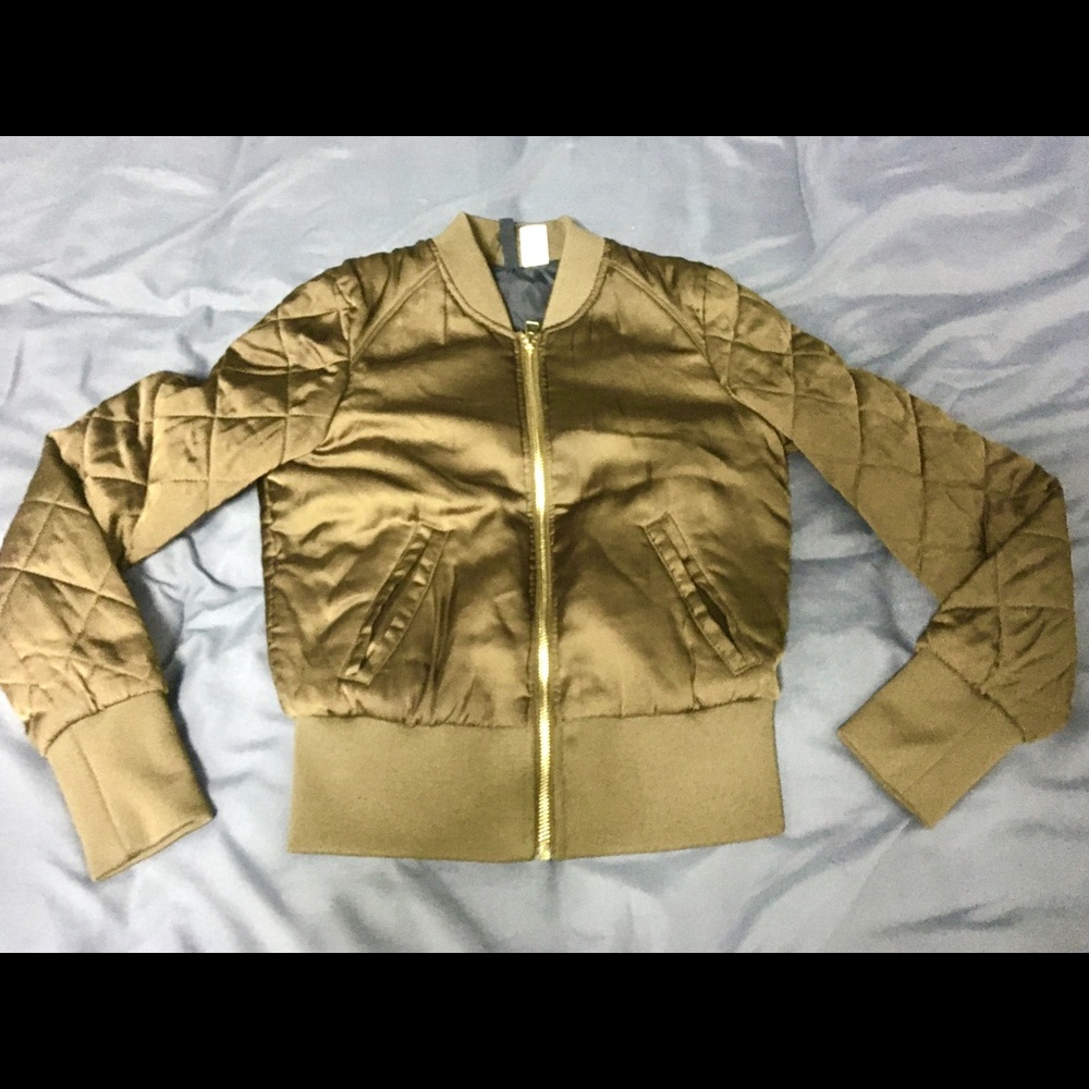 Small olive green silk bomber jacket